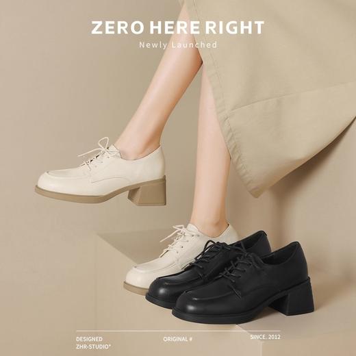 ZHR女鞋2024新款通勤深口方头英伦单鞋简约皮鞋系带轻便乐福鞋女 商品图6