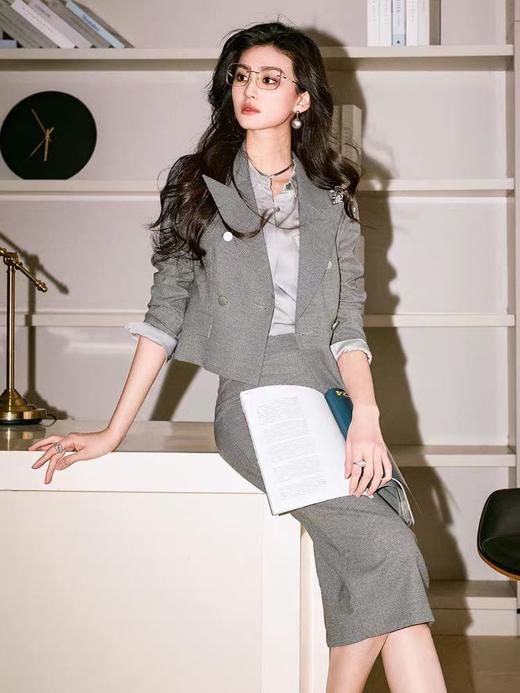 微光闪耀千鸟格 BT1XC4028颈袖添香时尚正装OL职业装气质修身羊毛套装女套裙 正码正拍 不退不换 商品图3