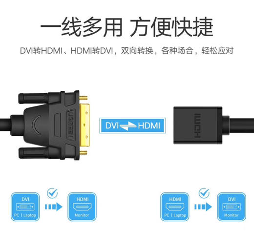 【JY】绿联 UGREEN HDMI母转DVI公转接线DVI24+1/24+5转HDMI高清笔记本电脑显示器转换头 20118 商品图1