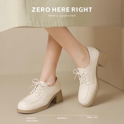 ZHR女鞋2024新款通勤深口方头英伦单鞋简约皮鞋系带轻便乐福鞋女 商品图5