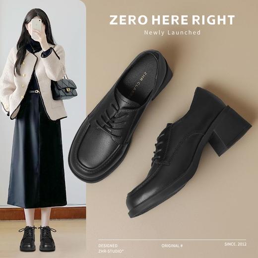 ZHR女鞋2024新款通勤深口方头英伦单鞋简约皮鞋系带轻便乐福鞋女 商品图1