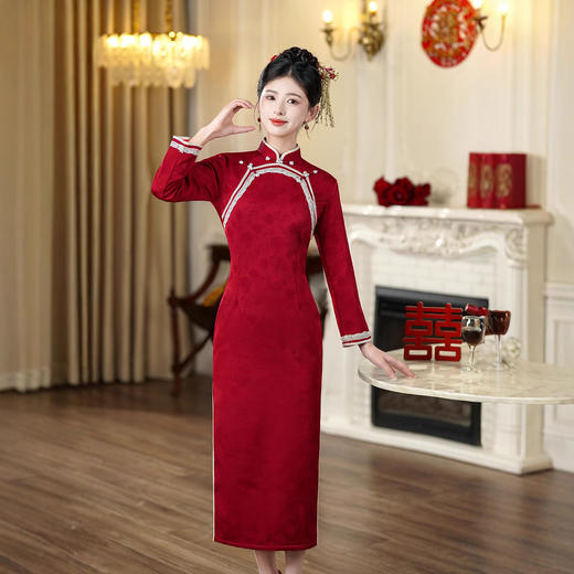 2025年秋冬加绒旗袍婚庆礼服中长款宴会日常旗袍TM7985 商品图1