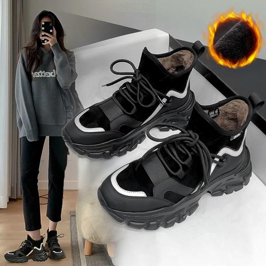 ZHR则则加绒保暖厚底增高鞋女2024春季新款高帮运动休闲鞋女鞋子 商品图3