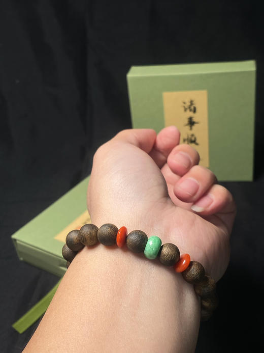 XY0082原创沉香DIY手串翡翠双南红18K金桶珠 商品图2