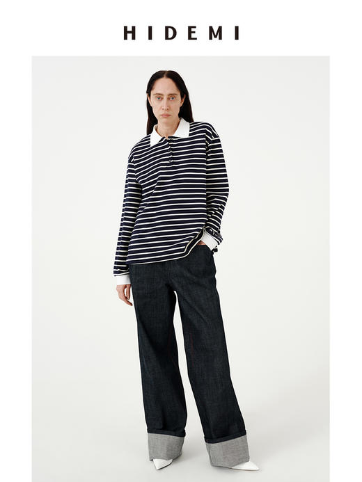 HIDEMI 甄选原色原浆赤耳单宁红线中低腰直筒微阔腿复古牛仔裤长裤 商品图7