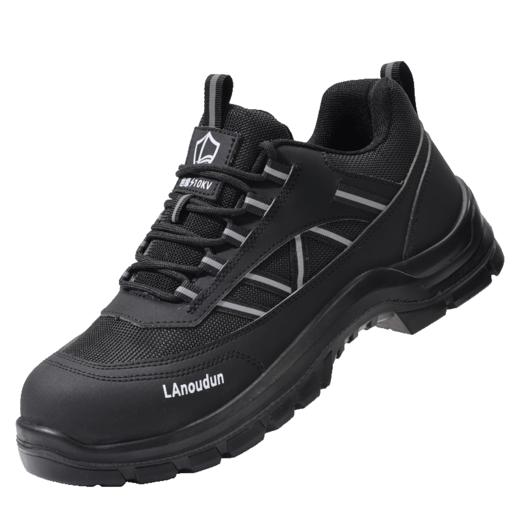 蓝鸥盾2025新款四季款低帮劳保鞋防砸防刺穿绝缘10KV欧标玻纤头达标4.0㎜凯夫拉底实心底超纤钢丝布黑色安全鞋 商品图7