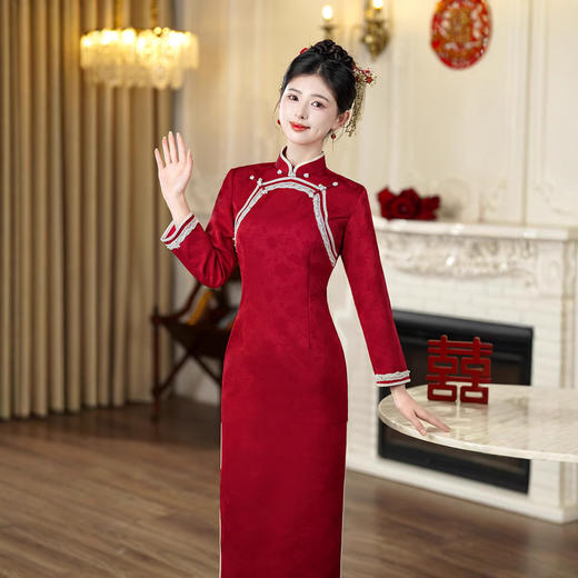 2025年秋冬加绒旗袍婚庆礼服中长款宴会日常旗袍TM7985 商品图3