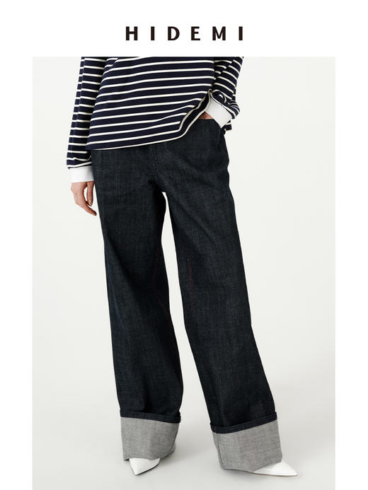 HIDEMI 甄选原色原浆赤耳单宁红线中低腰直筒微阔腿复古牛仔裤长裤 商品图0