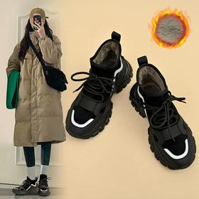 ZHR则则加绒保暖厚底增高鞋女2024春季新款高帮运动休闲鞋女鞋子