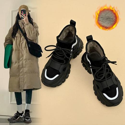 ZHR则则加绒保暖厚底增高鞋女2024春季新款高帮运动休闲鞋女鞋子 商品图0