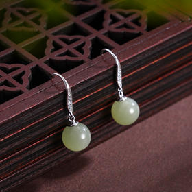 子佩集S925银【烟雨半藏】耳环纯银【YEH1553】时尚和田玉圆球2501