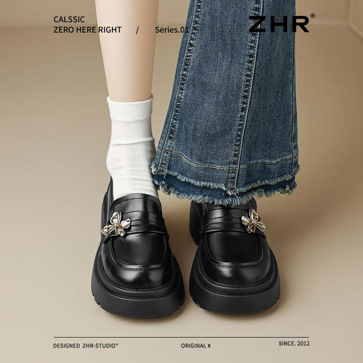 ZHR则则蝴蝶乐福鞋女2025春新款百搭小英伦厚底单鞋一脚蹬小皮鞋 商品图7