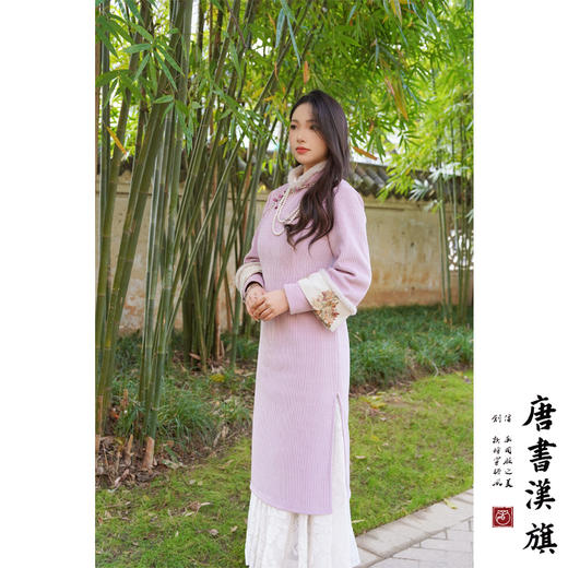 【紫定能行】新中式国风旗袍改良秋冬保暖加厚连衣裙年轻款毛边紫色叠袖设计感 商品图1