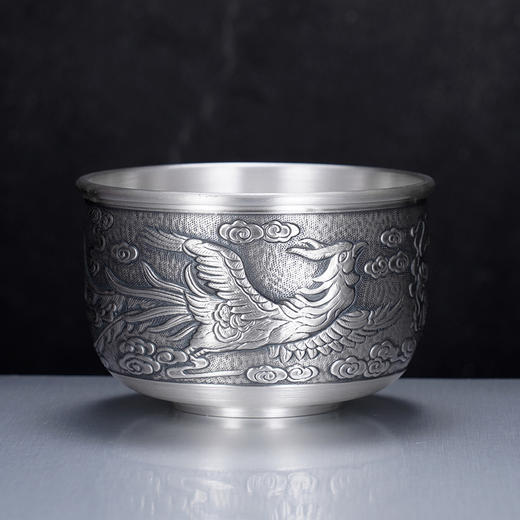子佩集S999银【龙跃凤鸣】茶杯摆件纯银【DLCB001】茶具仿古大杯摆件2501 商品图3