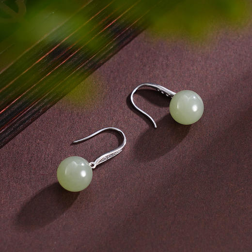 子佩集S925银【烟雨半藏】耳环纯银【YEH1553】时尚和田玉圆球2501 商品图3