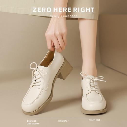 ZHR女鞋2024新款通勤深口方头英伦单鞋简约皮鞋系带轻便乐福鞋女 商品图4
