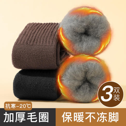 【3双装】秋冬加绒加厚毛圈袜中筒袜保暖锁温抗寒防滑不掉男袜子针织暖绒袜 商品图0
