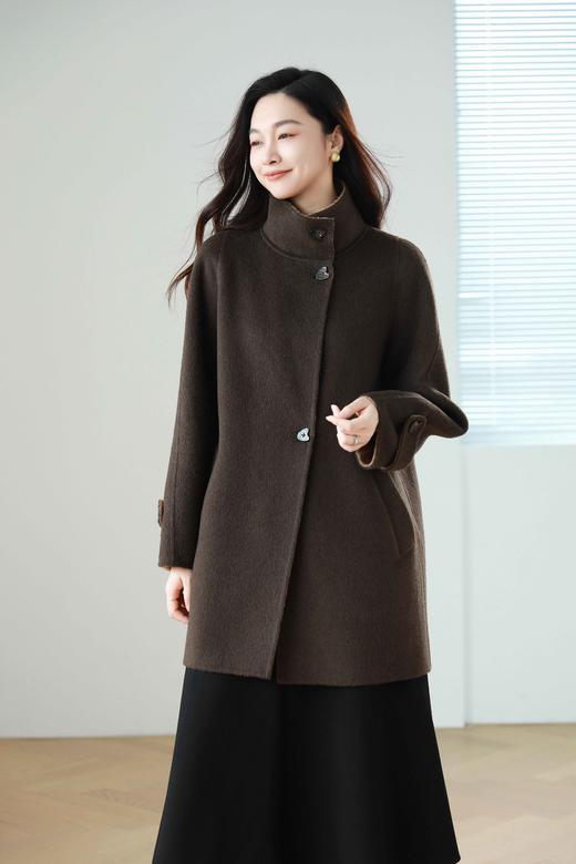 火桐hooton 爱在日落黄昏 骆驼绒烟囱领拼色大衣9856 商品图6