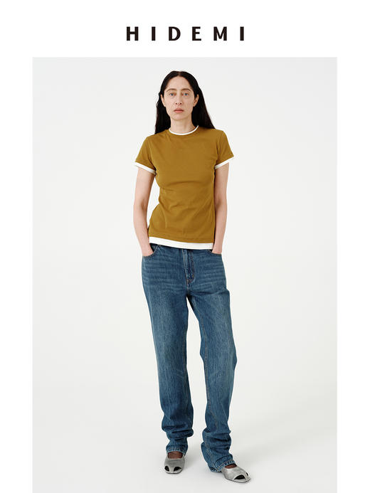 HIDEMI都市单宁系列多重水洗猫须做旧牛仔蓝直筒牛仔裤 商品图5