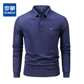 罗蒙【7A抗菌】精美皮标商务polo衫男长袖t恤男春秋t恤男长袖POLO衫