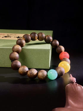 XY0076原创沉香DIY三宝手串翡翠蜜蜡南红回纹珠