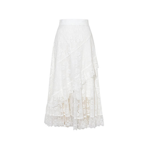 两三事 浮光花仙 2025春季新款甜美多层次荷叶边蕾丝白色半身裙 商品图4