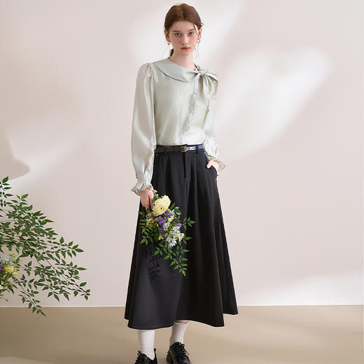 西遇HB韩系chic别致蝴蝶结长袖衬衫女早春新款不规则上衣SS140891 商品图1