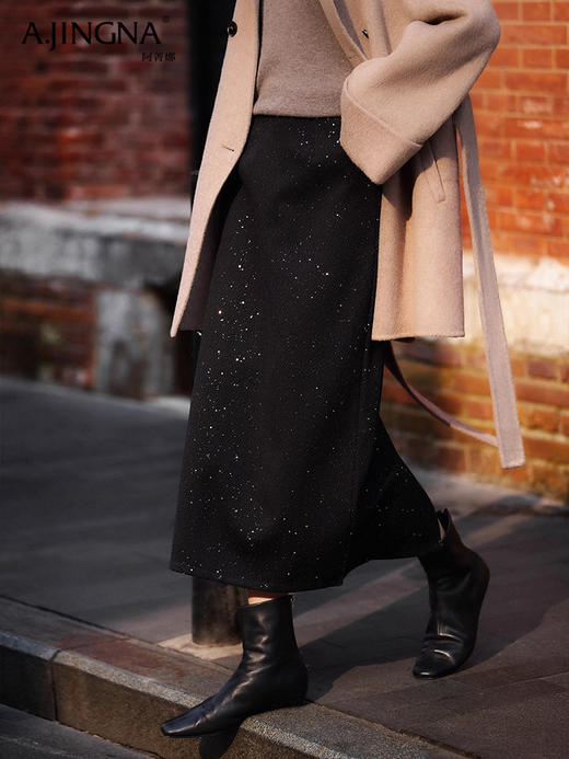 【西式立裁】阿菁娜设计感松紧腰闪亮优雅半身裙F30C213009 商品图1