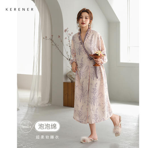 可人儿小众设计新款泡泡绵女士睡裙春秋长袖少女睡衣可外穿连衣裙 商品图0