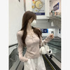 西遇假两件长袖T恤女新款蕾丝花边内搭修身U领半开上衣SS150056 商品缩略图1