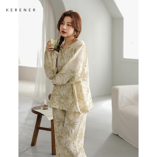 可人儿原创设计新款泡泡绵女士睡衣春秋长袖时尚可外出家居服套装 商品图1