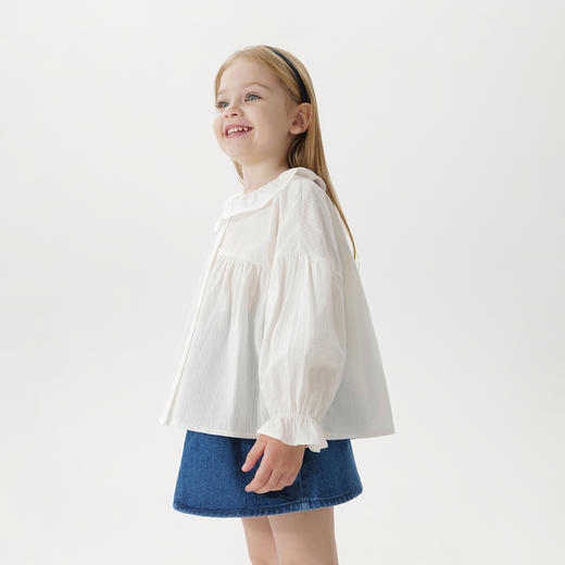 马克珍妮女童文艺荷叶领衬衫 宝宝纯棉衬衣2025年春装新款250253 商品图2