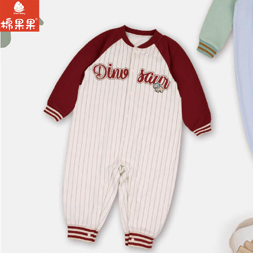 棉果果春季新品商场同款男童撞色拼接条纹纯棉对开连体衣M112722225120 商品图0