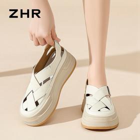 ZHR则则厚底透气板鞋女2024夏季复古时尚百搭单鞋增高罗马凉鞋女