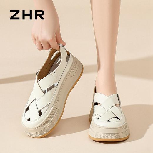 ZHR则则厚底透气板鞋女2024夏季复古时尚百搭单鞋增高罗马凉鞋女 商品图0