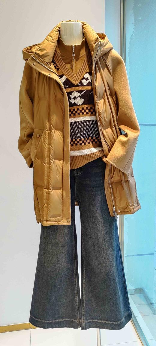 488522时尚款拼双面呢中长款羽绒服 商品图0