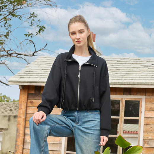 半身缘女装 春季休闲时尚显高瘦简洁宽松翻领卫衣251113U08013418 商品图3