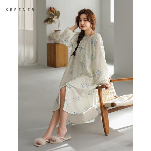 可人儿小众设计新款泡泡绵女士睡裙春秋长袖少女睡衣可外穿连衣裙 商品图2