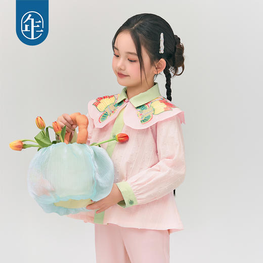 年衣童装女童衬衫2025春款长袖娃娃衫新中式复古儿童女孩浮光跃金衬衫 商品图2