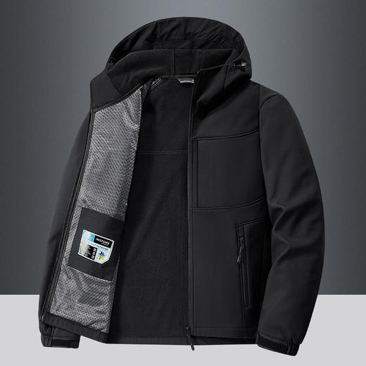 冬季新款男士夹克外套 防风摇粒绒连帽休闲软壳冲锋衣风衣 商品图2