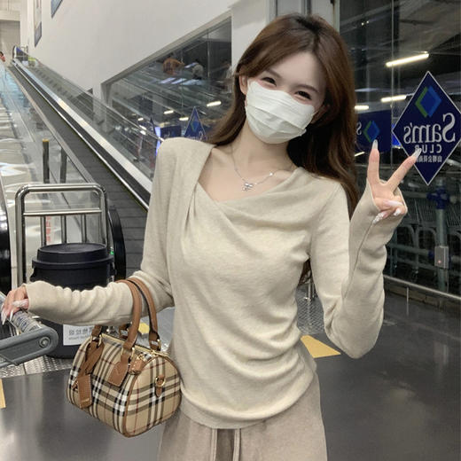 西遇荡领针织衫女新款不规则领口薄款外穿毛衣收腰上衣SS150066 商品图2