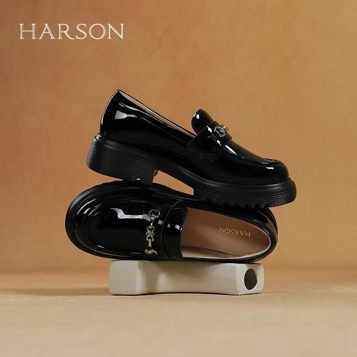 HARSON 【B3F】 哈森2025春季新品女鞋厚底高跟乐福鞋漆皮亮面深口单鞋HS257150 商品图1
