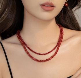 优选丨沐银时代红玛瑙8mm手链     沐银时代4+6mm叠戴红玛瑙项链