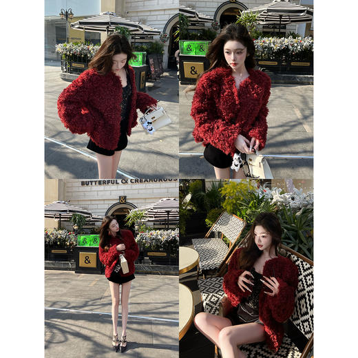 清仓捡漏 LINCHAOZHANG  【车厘子】安可拉红氛围感环保毛外套 LW240596 商品图1