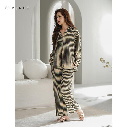 可人儿原创设计新款超柔缎女士睡衣春秋长袖时尚可外出家居服套装 商品图2