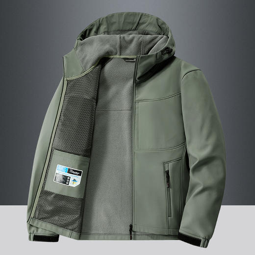 冬季新款男士夹克外套 防风摇粒绒连帽休闲软壳冲锋衣风衣 商品图0