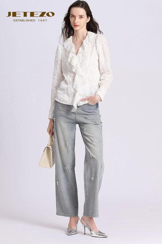 裘堤婼JETEZO蝴蝶蓝牛仔直筒裤BD15761B1 商品图1