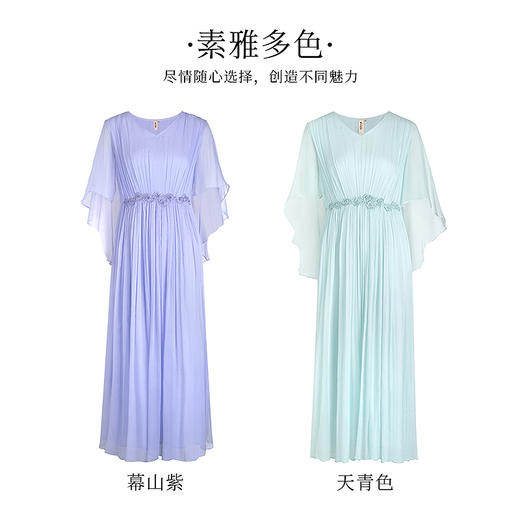 【林栖设计小店】手钩花钉珠真丝裙2025春季新品收腰花仙子披肩袖连衣裙女1951054 商品图4