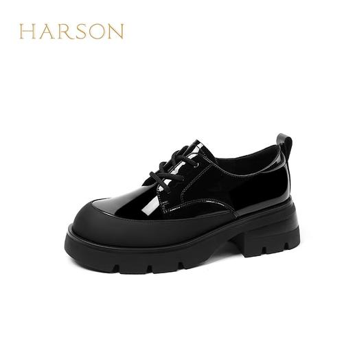HARSON  【 B3F 】 哈森2025春季新品女鞋厚底高跟乐福鞋系带深口单鞋HS252510 商品图0