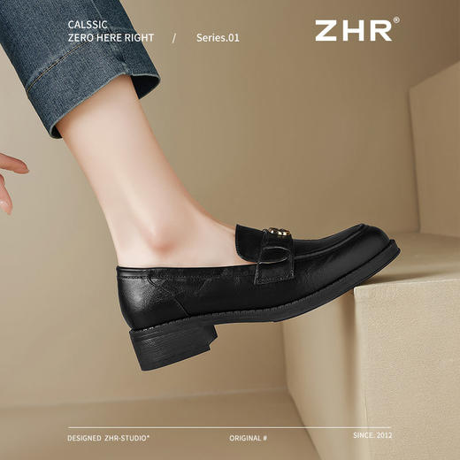 ZHR玫瑰扣饰乐福鞋女2025春季新款复古英伦风单鞋一脚蹬小皮鞋子 商品图8